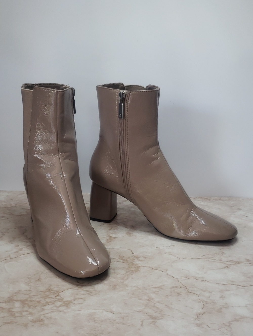 Zara Women's Taupe Block Heel Ankle Boots Size 42
